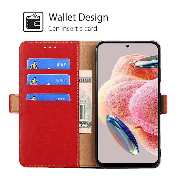 Flip Case För Xiaomi Redmi Note 12 4g Struts Texture Magnetisk Stängning Plånboksställ Cover Red