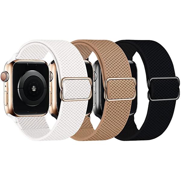 Stretchig Solo Loop-rem kompatibel med Apple Watch -band 38mm 40mm 41mm 42mm 44mm 45mm, Stretchflätad sportelastisk nylon dam män handled A-Black-White-Brown 7.44 x 4.53 x 0.55 inches