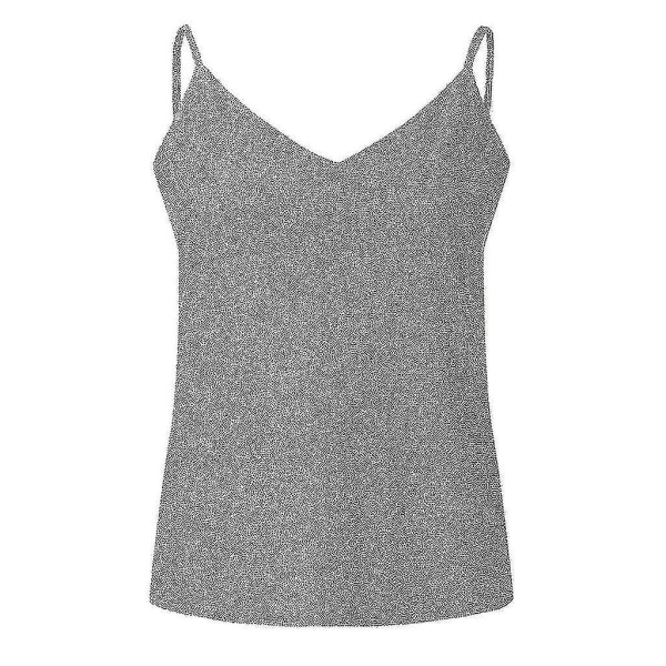 Glitter Strappy Linnen för kvinnor Sparkle Cami Swing Vest Clubwear Silver S