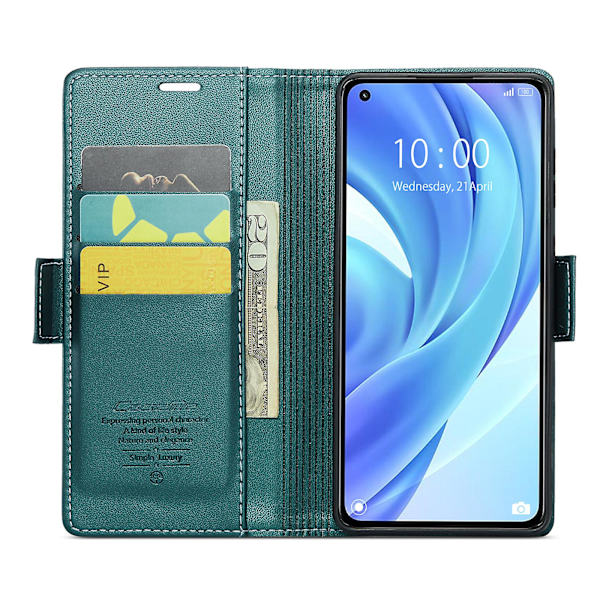 Caseme 023 Series Case För Xiaomi Mi 11 Lite 4g / 5g / 11 Lite 5g Ne , Pu Läder Litchi Texture Stand Rfid Blocking Phone Cover Green