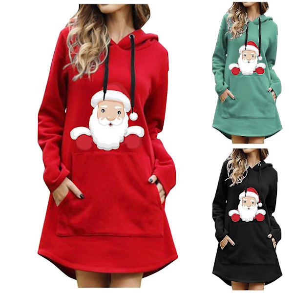 Printed Hooded Long Sleeve Women's Sweatshirt Dress Damhoodie Red L