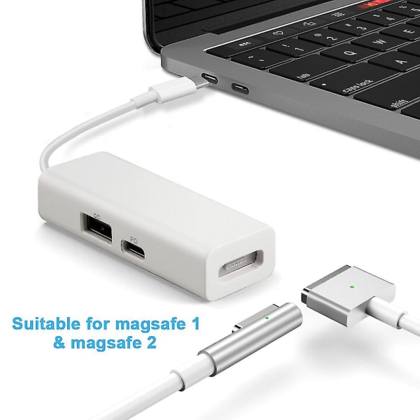 Usb-c Magsafe Adapter 3 i 1 Typ-c till Magsafe 1/2 Converter Adapter för bärbara datorer Bärbara datorer Smartphones White