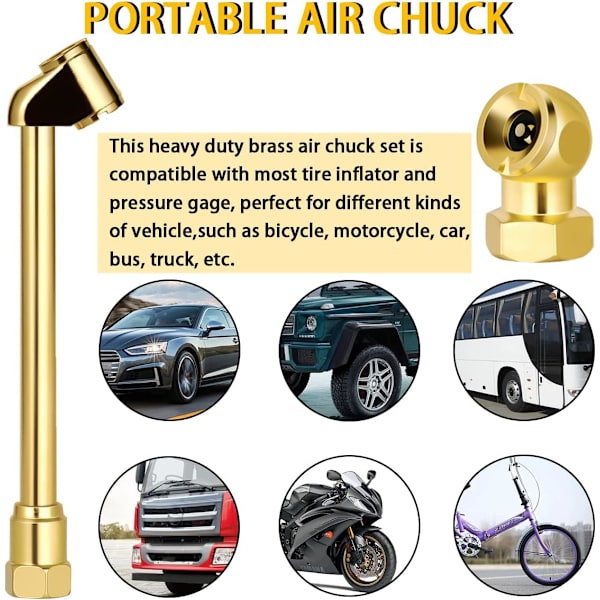 zipelo 2-vägs anslutning Heavy Duty Air Chuck Set, 1/4&#34; Kvinna NPT Closed Ball Tire Chuck, Heavy Duty Dual Head, Standard Hane Quick Plug