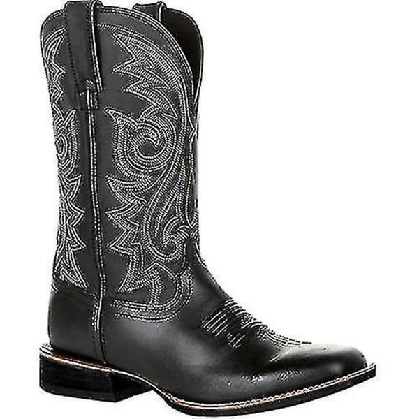 Cowboy Boots Män Wide Classic Vintage Mid Calf Western Boots Broderi Spetsig Tå Block Heel Slip-on Unisex Brown 42