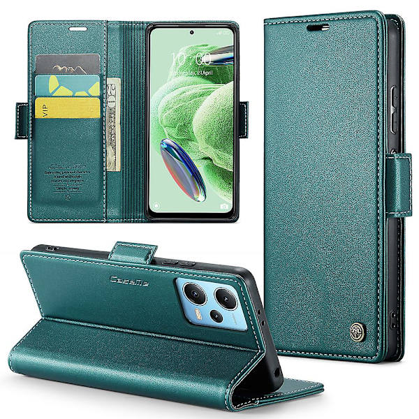 Caseme 023-serien för Xiaomi Redmi Note 12 5g (kina) / (indien) / (global) / Poco X5 5g Litchi Texture Rfid Blockerande case Läder Sta Green