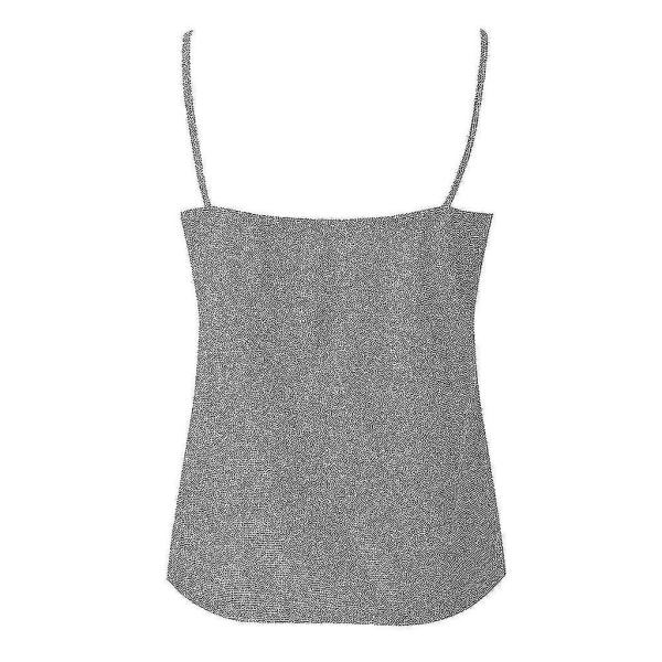 Glitter Strappy Linnen för kvinnor Sparkle Cami Swing Vest Clubwear Silver S