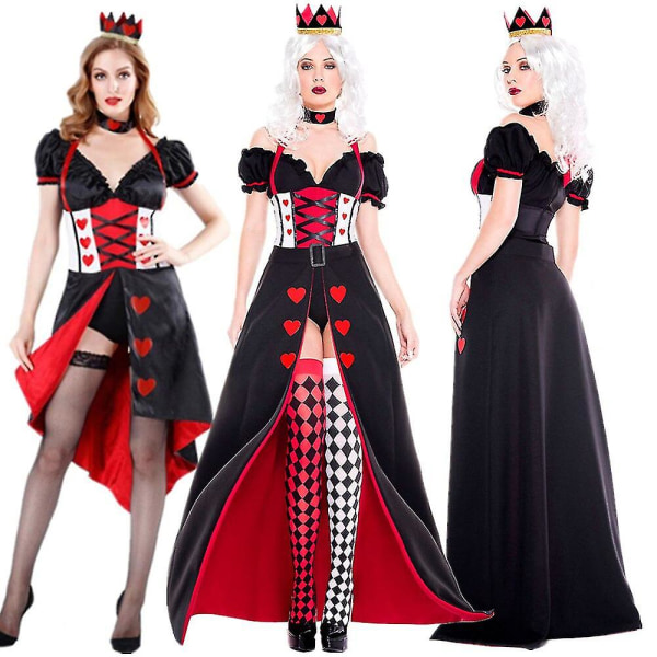 Queen Of Hearts Alice In Wonderland Kostym Poker Queen Cosplay Halloween Maskerad Kostym Sexig klänning XL Style 1