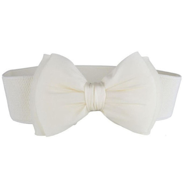 Naievear midjebälte fast mjukt konstläder med brett midjeband för kvinnor White Bow style