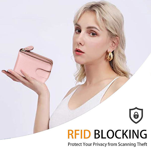 Korthållare plånbok för kvinnor/män, liten läder dragkedja Kortfodral case med ID-fönster, 11*8*4cm Pink
