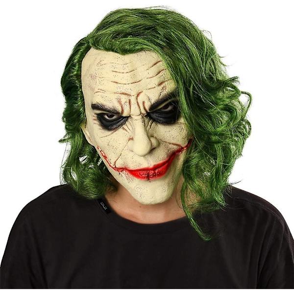 Joker Latex Mask Huvudbonad Joker Cos Halloweenjoker Arthur Fleck Latex Head Mask Cosplay Skräck Skräck Clown Skrämmande Mask Grönt hår Peruk Hallow