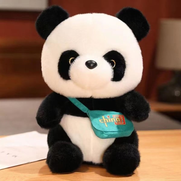 Panda form plysch docka väska docka prydnader Lätt bärbar docka för att blidka Green Bow Tie Panda