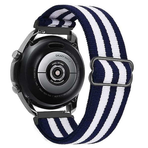 Nylon för Samsung Galaxy Watch 4/classic/46mm/active 2/gear S3 Justerbart elastiskt armband Stripe blue white 20mm