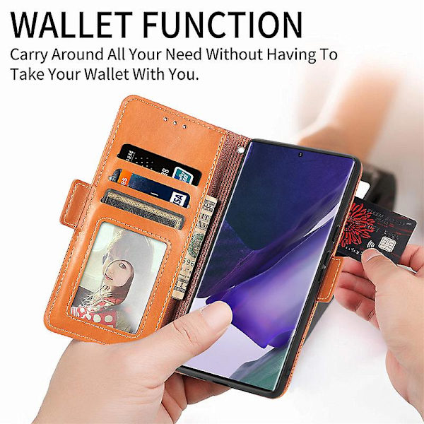 Phone case För Galaxy S22 Ultra Läder Phone case Stötsäker Telefonhållare Kortplats Multifunktionell brown