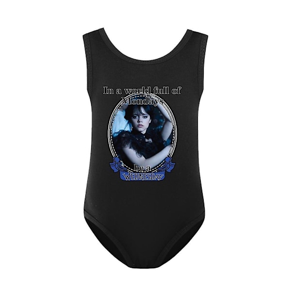 Barn Flickor Onsdag Addams Badkläder med printed The Addams Family Baddräkt i ett stycke Strandbaddräkt Black 13-14Y