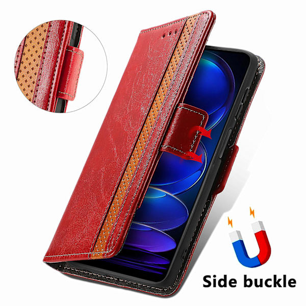 Caseneo 002-serien Rfid-blockerande case för Xiaomi Redmi Note 12 Pro 5g / Note 12 Pro Speed ​​5g / Poco X5 Pro 5g, skarvningsplånboksställ Red