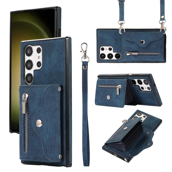 Stativskal för Samsung Galaxy S23 Ultra Rfid Blockerande kortväska Phone case Pu Läder+tpu cover Blue