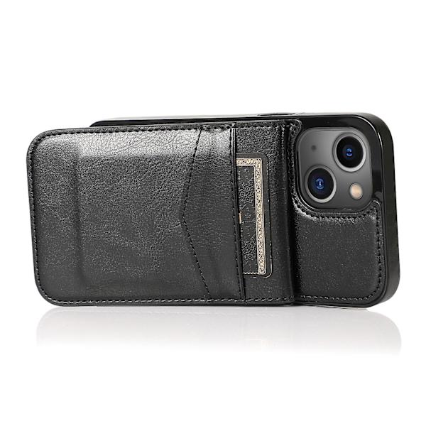 Telefon Kickstand Case För Iphone 14 Plus, Korthållare Pu Läder + Tpu Cover Black