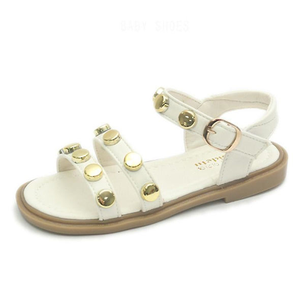 Flickor Öppen Tå Klänning Sandal Casual Strand Flats Ankelrem Sandaler Beige EU 30