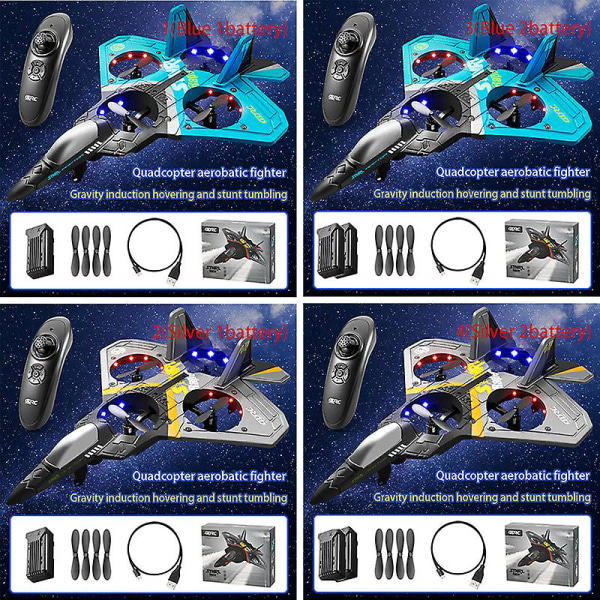 V17 Rc 2,4g 4 Motor Fjärrkontroll Fighter Epp Foam Glider Flygplan för pojke Blue 1battery