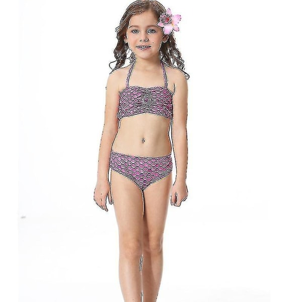 Barn Flickor Mermaid Tail Bikini Set Badkläder Baddräkt Simdräkt Purple 6-7 Years
