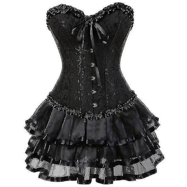 Korsetter Klänningar För kvinnor Plus Size Kostym Overbust Burlesk Korsett Och Mini Kjol Set Tutu Corselet black 4XL