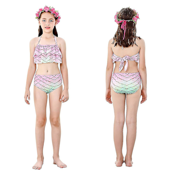 Barn Flickor Mermaid Tail Bikini Set Badkläder Baddräkt Simning Kostnad Inklusive Garland Pannband Färg 3 4-5 år