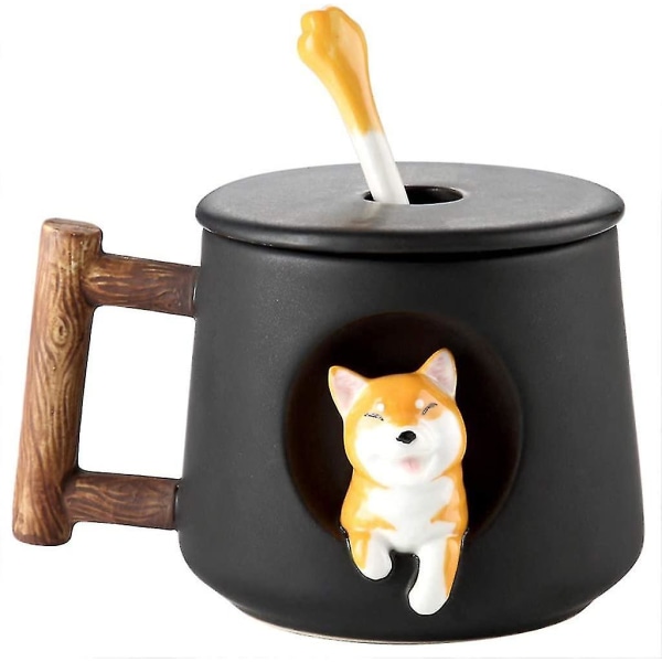 3d söt hund kaffemugg keramiska tekoppar med lock och sked tecknad (420 ml) null none