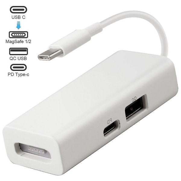 Usb-c Magsafe Adapter 3 i 1 Typ-c till Magsafe 1/2 Converter Adapter för bärbara datorer Bärbara datorer Smartphones White