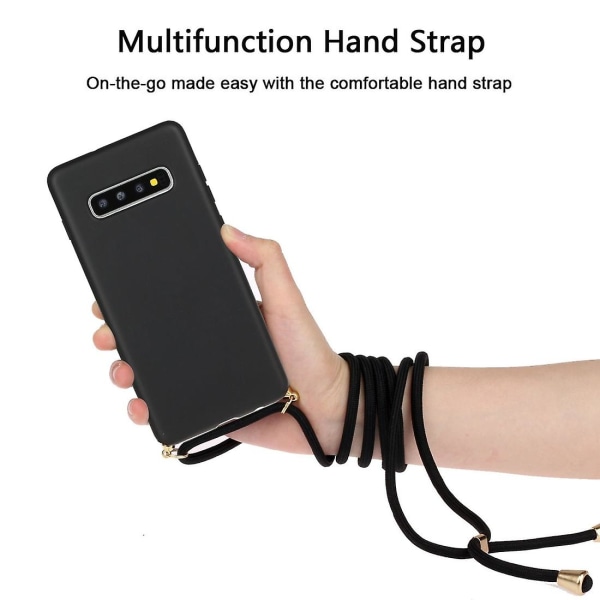 Wheat Straw Material + Tpu Case med snodd för Samsung Galaxy S10 Plus Black For Samsung Galaxy S10 Plus