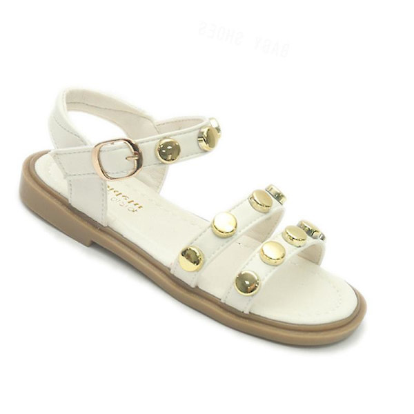 Flickor Öppen Tå Klänning Sandal Casual Strand Flats Ankelrem Sandaler Beige EU 23.5