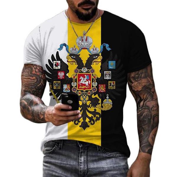 Ryska flaggan Print Kortärmad Casual Sommar T-shirt med rund hals för män DT-3105 4XL