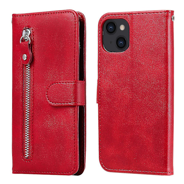 Case Kompatibel med Iphone 13 Mini, premium Pu-läder Magnetisk stängning Kortplatser Kickstand Dragkedja Ficka Mjuk Tpu Flip Cover - Röd null none