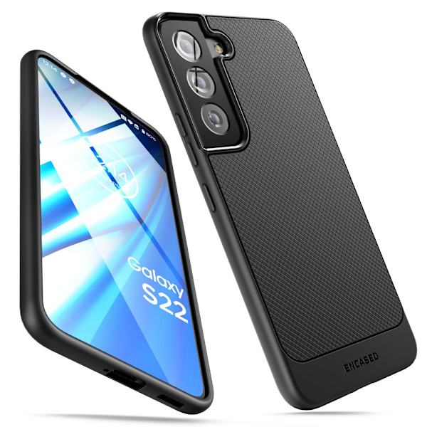 Encased Tunn Armor Designad för Samsung Galaxy S22 Skal, Smalt Passform Flexibelt Grepp Telefonskal (Svart)