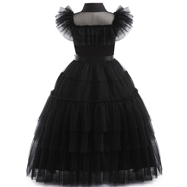 Europeiska och amerikanska explosioner flickor mesh klänning klänning cosplay onsdag dam fest prestanda lång klänning D1144 black + belt 140cm