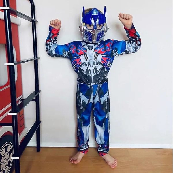 Barn Optimus Prime Costume Superhjälte Transformers Jumpsuit Suit Halloween Rollspel Muskeldräkt Pojkar Anime Mask Present 01 S(4-6Y)