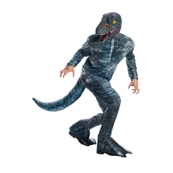 Jurassic World Unisex Vuxen Velociraptor kostym Blue Standard