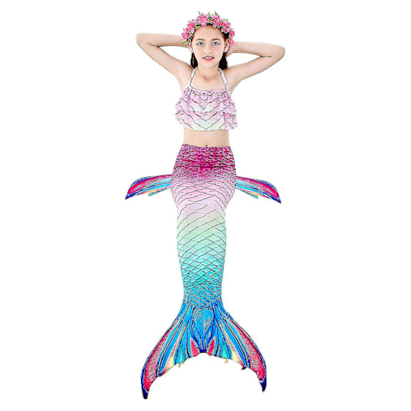 Barn Flickor Mermaid Tail Bikini Set Badkläder Baddräkt Simning Kostnad Inklusive Garland Pannband Färg 3 4-5 år