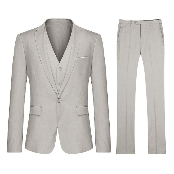 Yunclos 3-delade Elegant Gentleman Business Slim Fit kostymset Gray M