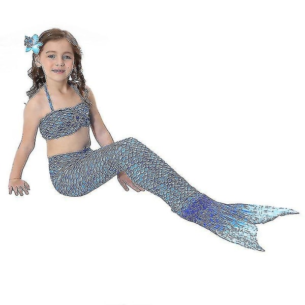 Barn Flickor Mermaid Tail Bikini Set Badkläder Baddräkt Simdräkt Dark Blue 6-7 Years