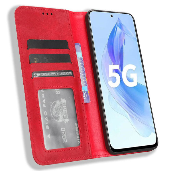 Case For Honor 90 Lite 5g/x50i 5g Magnetic Shell Retro Pu Läder Telefonplånbok Flip Cover Red