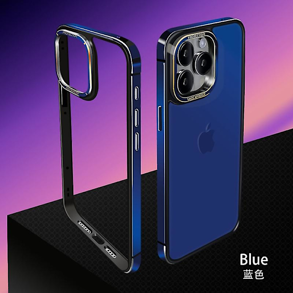 Metallram Slim Fit Ingen ryggdesign Utmärkt värmeavledning för Iphone 15 Pro Max/ Iphone 15 Pro Anti-fall Kantskydd blue iPhone 15 Pro Max