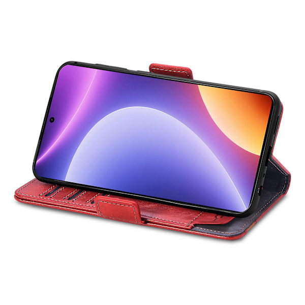 Caseneo 002 Series Phone case För Xiaomi Redmi Note 12 Turbo / Poco F5 5g, Splicing Pu Leather Rfid Blocking Stand Cover Red