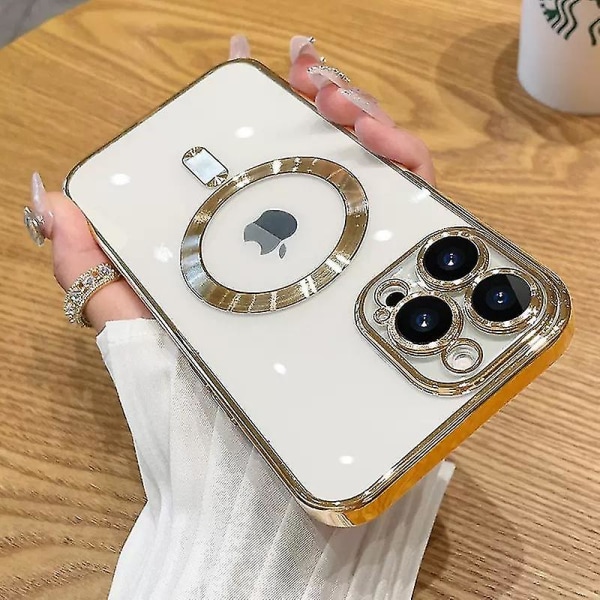 Klart Magsafe- case kompatibelt med Iphone 15 Pro Max, mjukt Tpu-stötsäkert cover med kameralinsskydd Gold For iPhone 15 Pro Max