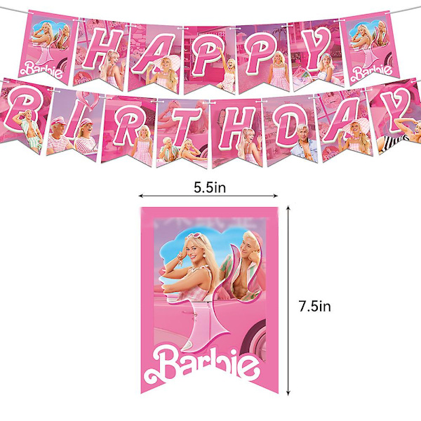 Barbie Filmtema Födelsedagsfest Rosa Dekoration Tillbehör ingår Banner Ballonger Kit Cake Topper Cupcake Toppers Decors Set null none