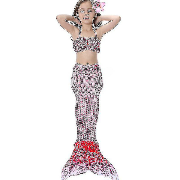 Barn Flickor Mermaid Tail Bikini Set Badkläder Baddräkt Simdräkt Pink 10-11 Years