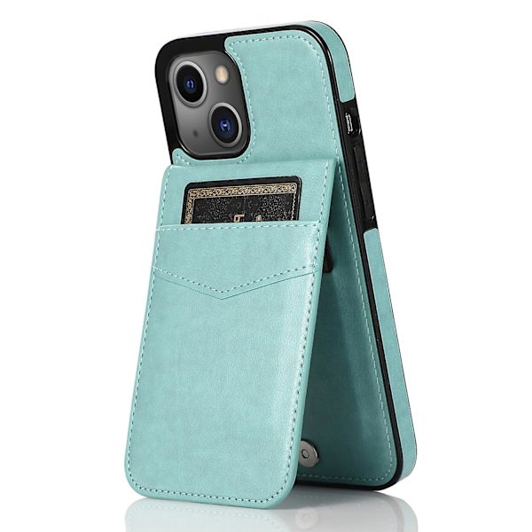 Telefon Kickstand Case För Iphone 14 Plus, Korthållare Pu Läder + Tpu Cover Mint Green