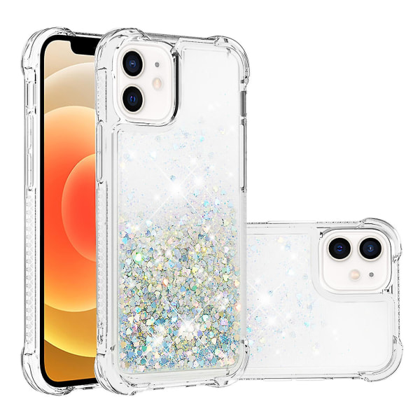 Kompatibelt fodral till Iphone 12 Glitter Case Transparent Glittrande Glänsande Bling Kristallklart flytande Quicksand Cover Tpu Silikon - Silver null none