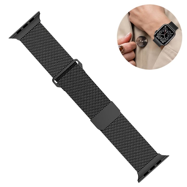 Fong Fong magnetiskt band kompatibelt med kompatibelt med Apl Watch Mesh Milanese band med justerbar ögla, metallarmband för tillämplig 38mm    40mm    41mm black