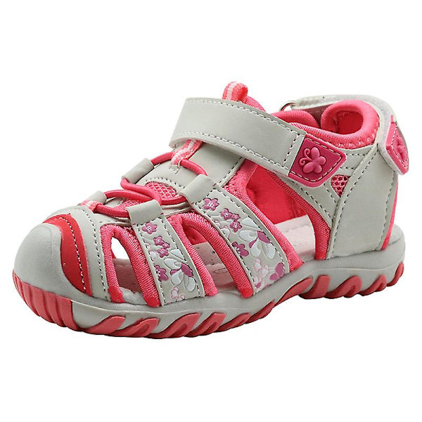 Flickor Platt Fiskarsandal Mjuk Utomhus Vattenskor Magiskt Tejp Strandsandaler Gray Red EU 20