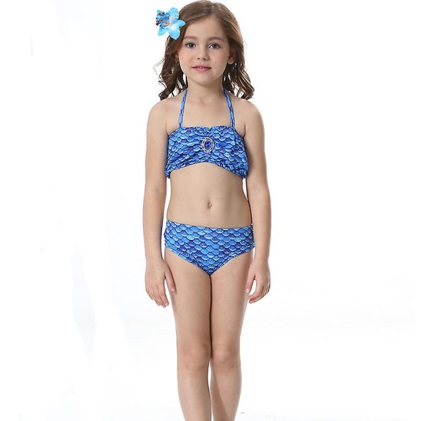 Girls Mermaid Tail Baddräkt Bikini Set Badkläder Simdräkt Bad Dark Blue 9-10 Years